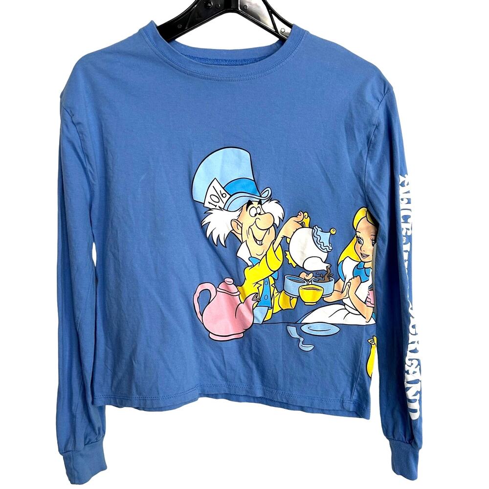 Disney Alice In Wonderland Mad Hatter Tea Party Long Sleeve Crop Top Jr. Size XS